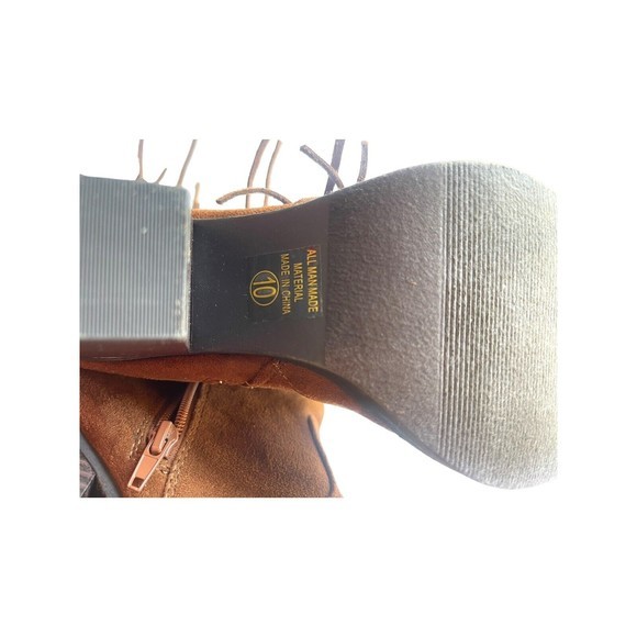 New Women Soda Dimple Cognac Suede Round Toe Fringe Western Ankle Bootie Size 10 - Picture 8 of 8